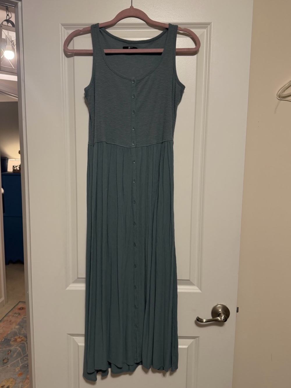 Frye Sage-Green/Blue Sleeveless Button Maxi Dress